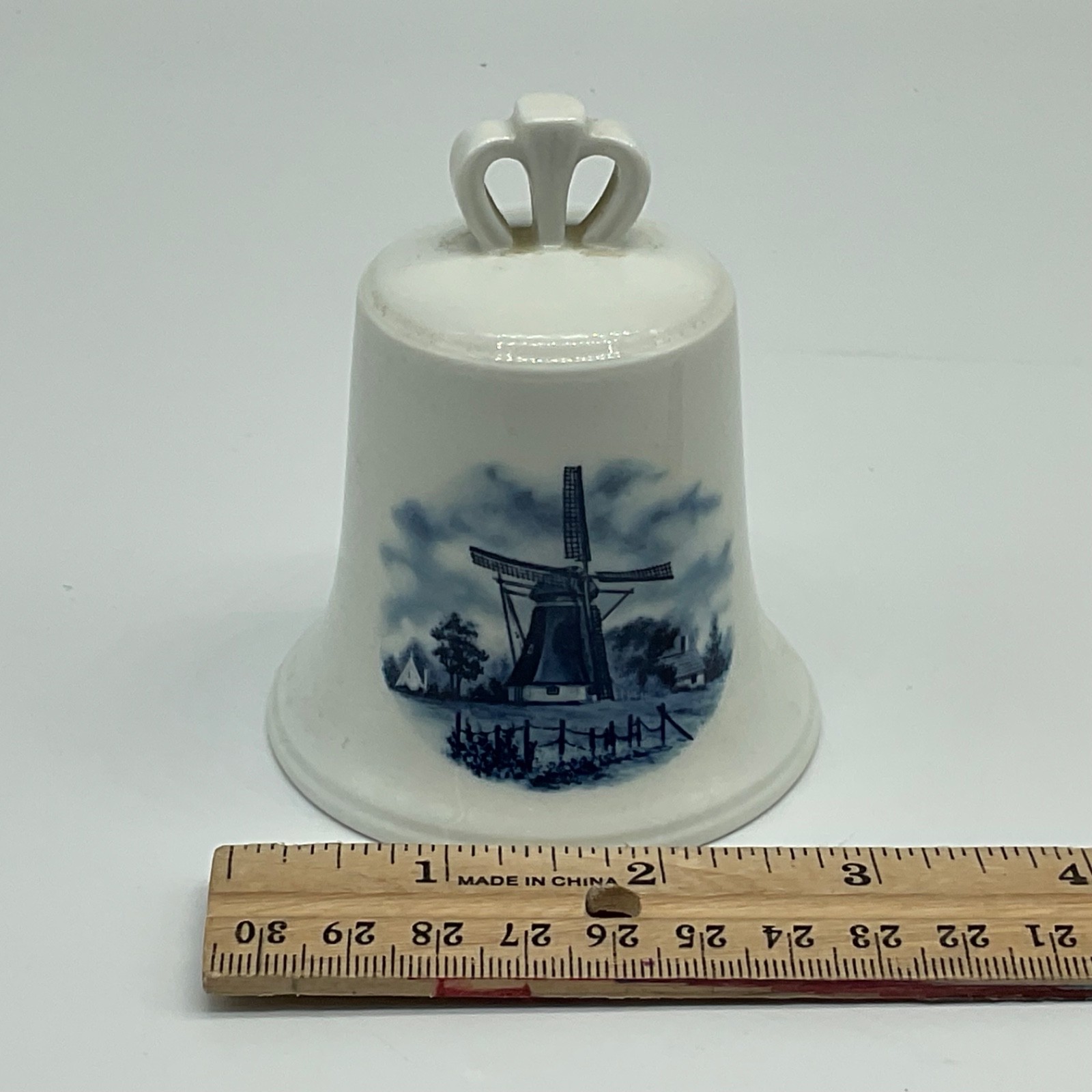 Delft Bell Blauw porcelain Windmill Hand Painted Holland 3.25” floral