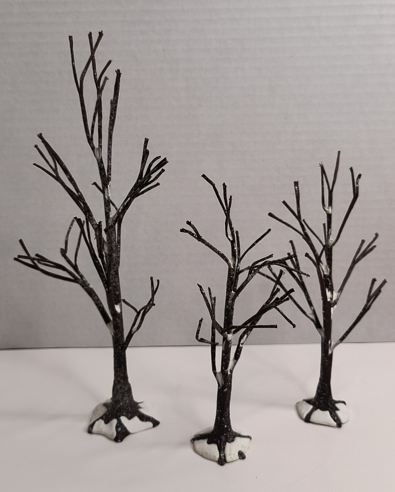 Department 56 Miniature Bare Trees Set of 3 Brown White Winter Village Display