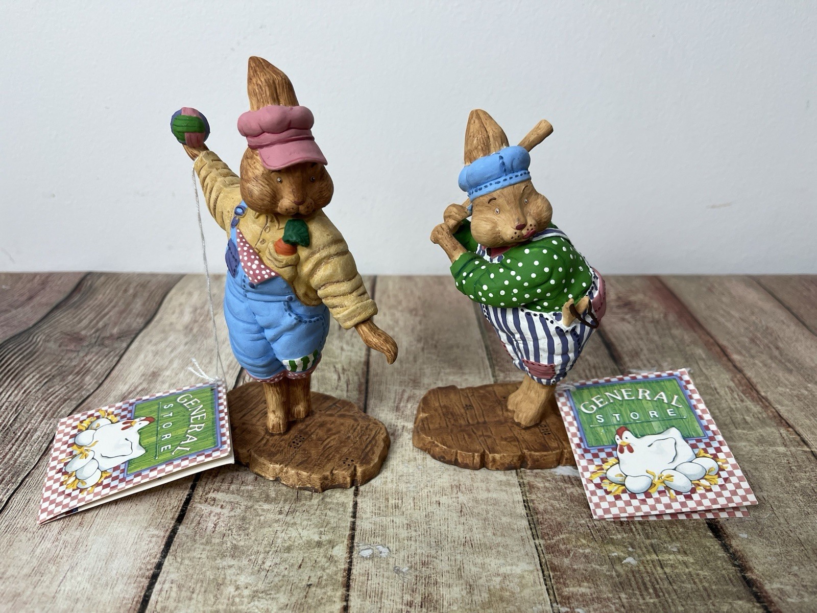 Department 56 GENERAL STORE Rabbits Playing Baseball With Original Tags Set Of 2