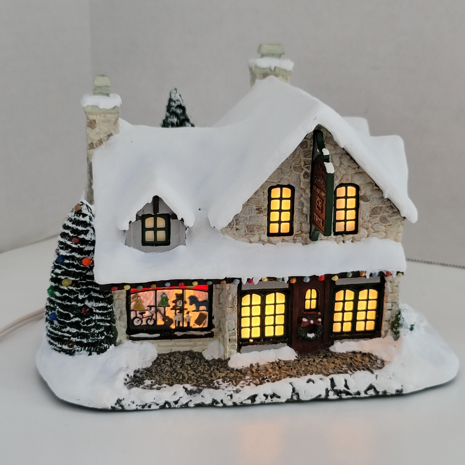 Vintage Hawthorne Village Santa’s Workshop Toys Light Up Tree Window T Kinkade