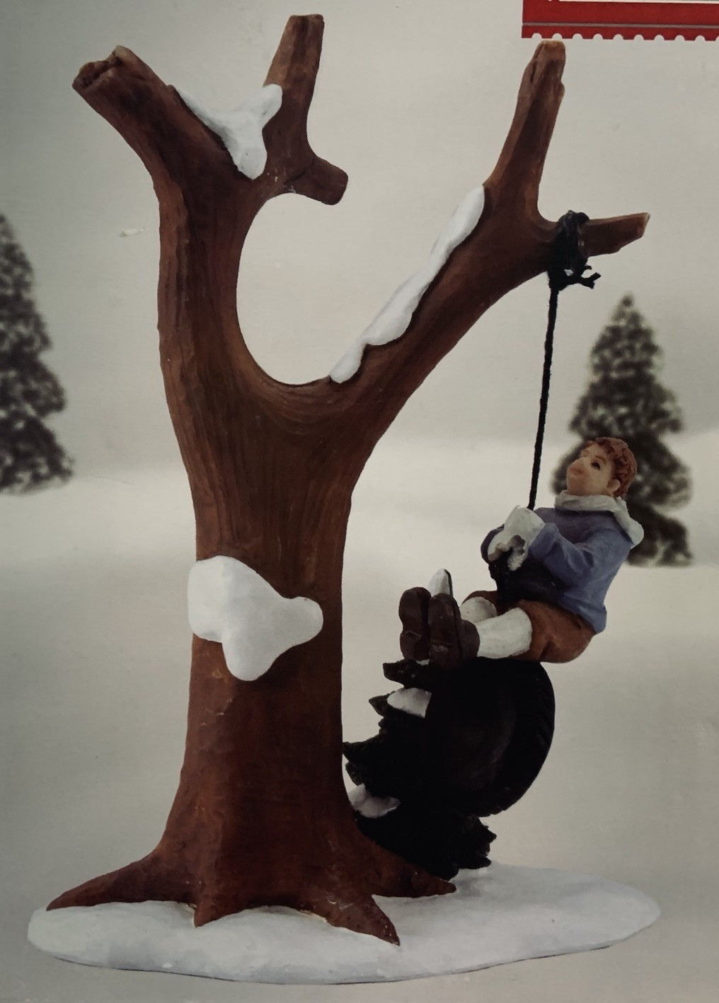 Holiday Time “Swinging” Christmas Village Figurine Snow Day Tire Swing Memories