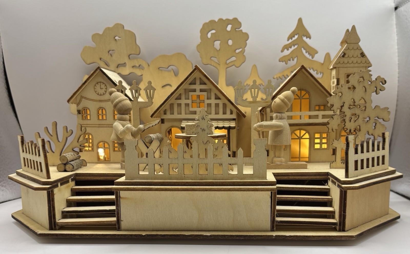 Nicole’s Woodland Village JH-16023B Laser Cut Winter Wonderland with LED Light