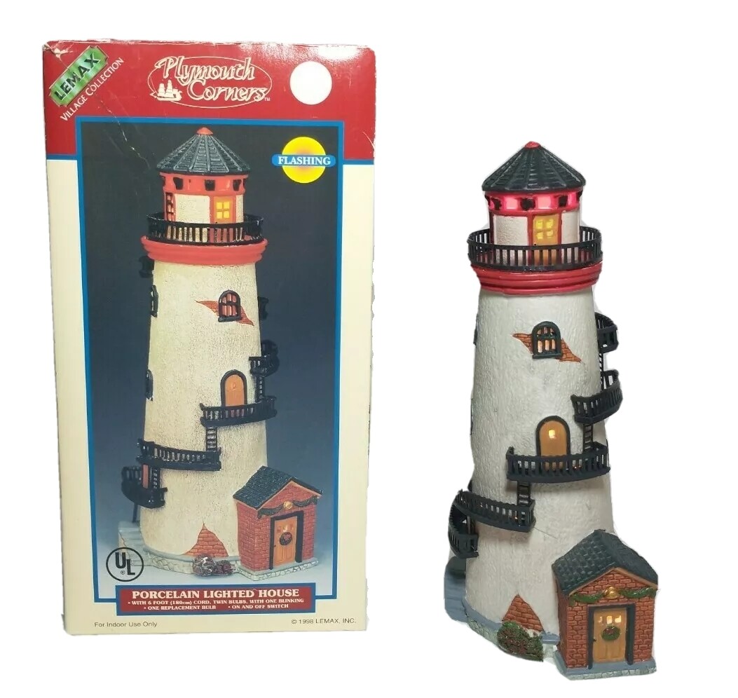 VTG Lemax Village Plymouth Corners Porcelain Lighted House Lighthouse EUC 1998