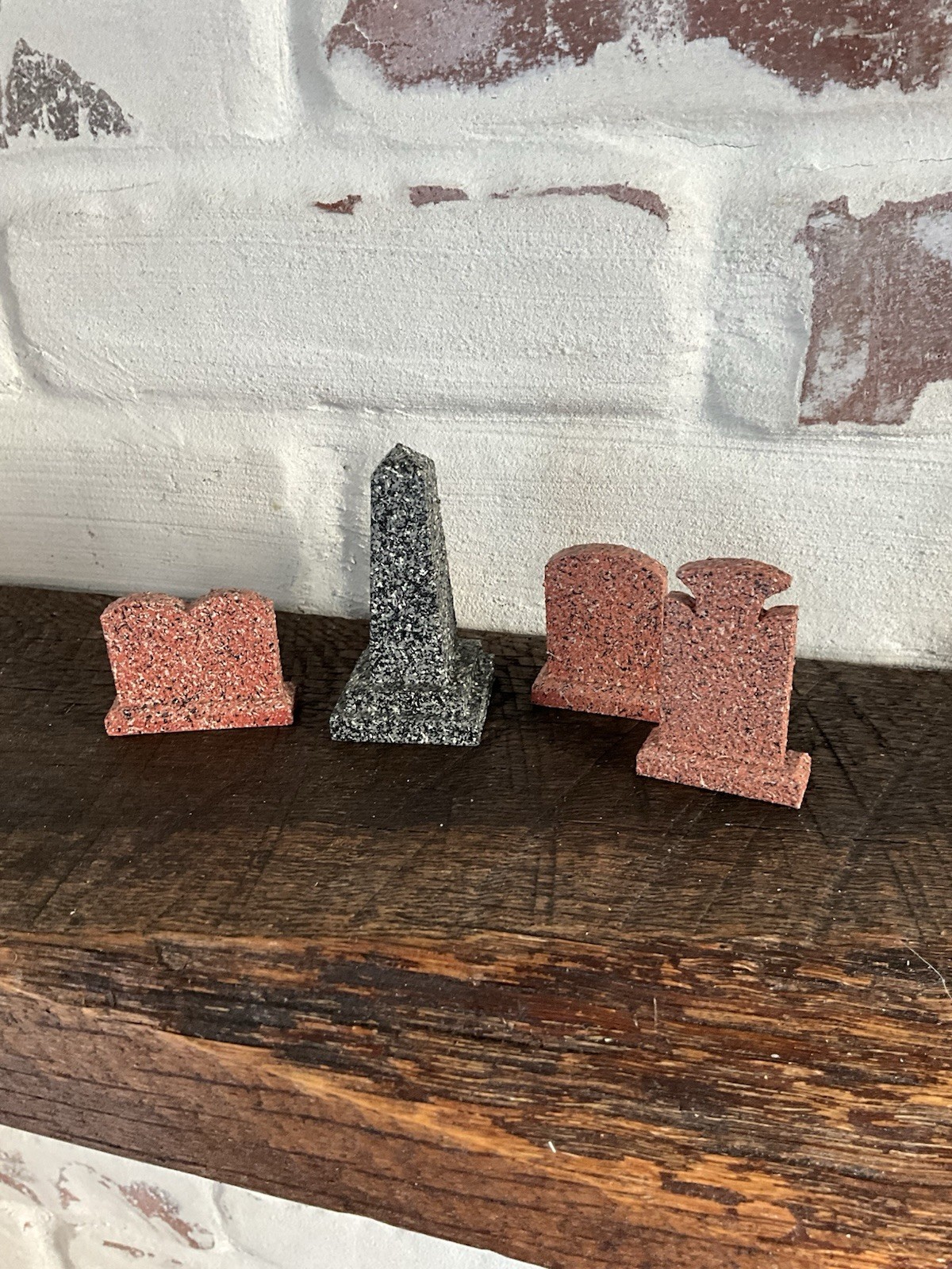 Vintage Wooden Textured Halloween Small Tombstones Decor Village Set Of Four