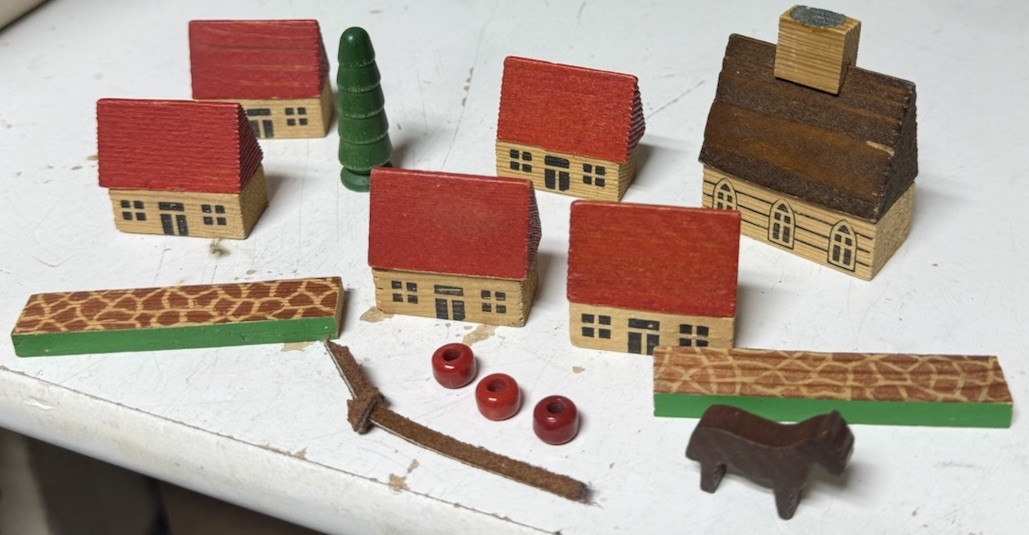 VTG Erzgebirge German Wooden Miniature Village Houses Church Horse Trees Lot