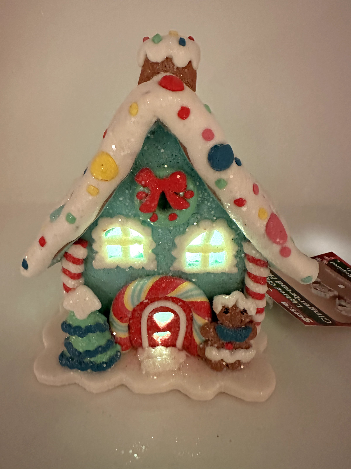 Gingerbread House, Candyland Christmas Village, Pastel Pink, Blue, White NEW 5″