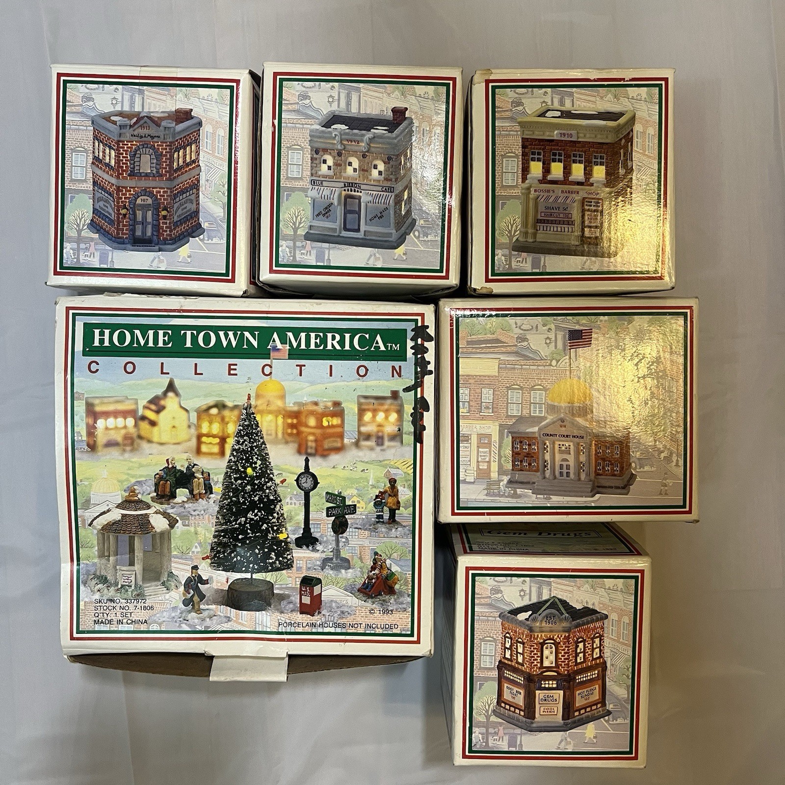 VTG LOT of 6 Home Town America Collection Christmas Village Buildings Accessory