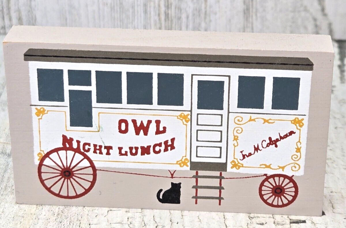 Cat’s Meow Village Owl Night Lunch Wagon Faline Shelf Sitter