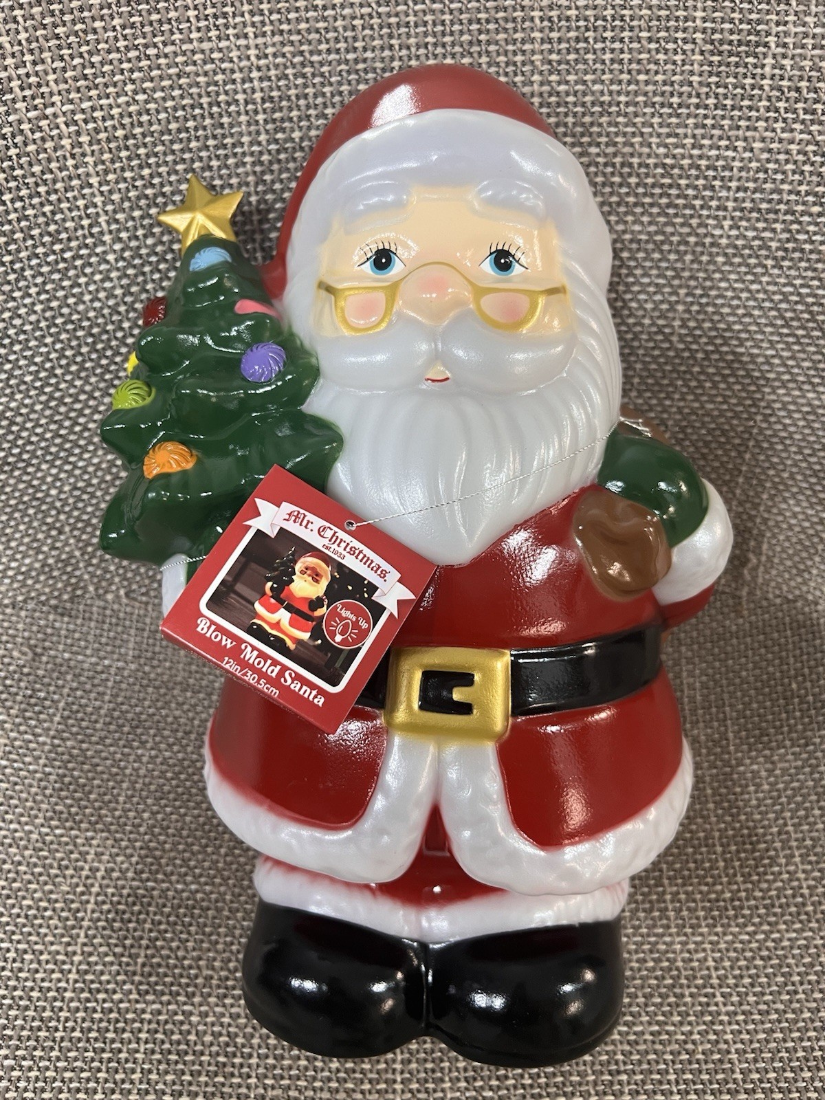 12″Light Up Nostalgic Santa Blow Mold Tabletop Decor Mr. Christmas, Light Timer