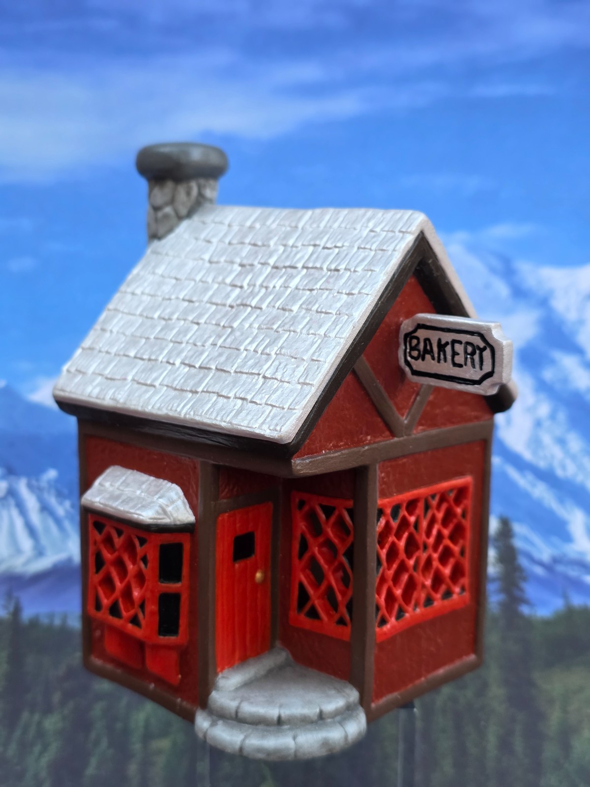 Vintage Christmas Village Bakery House cobblestone chimney