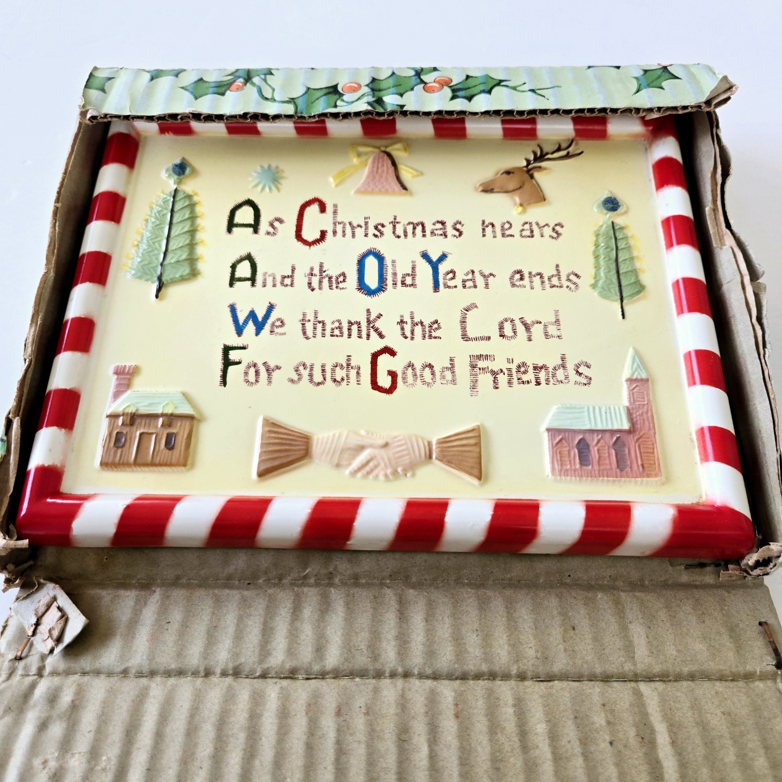 Vintage Lefton Christmas Wall Plaque 8″ x 6″ Candy Cane Striped