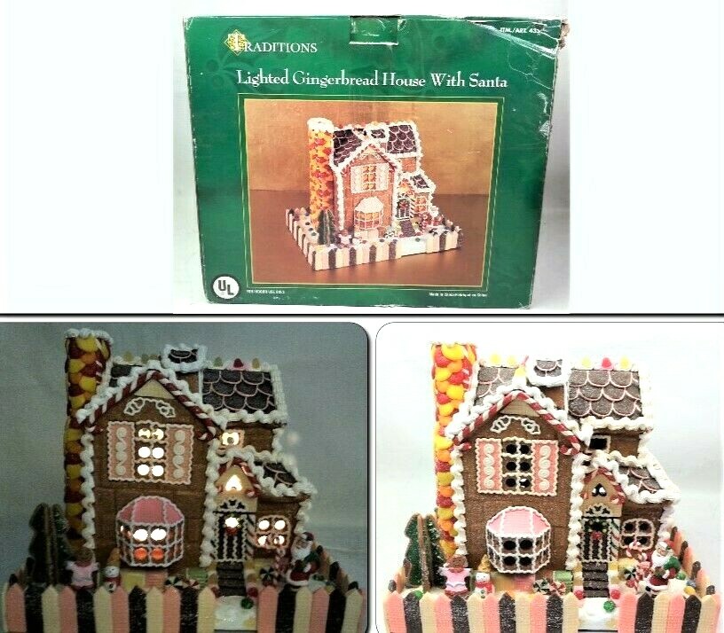 Traditions Lighted Gingerbread House ORIGINAL BOX Christmas Ceramic Resin 433439