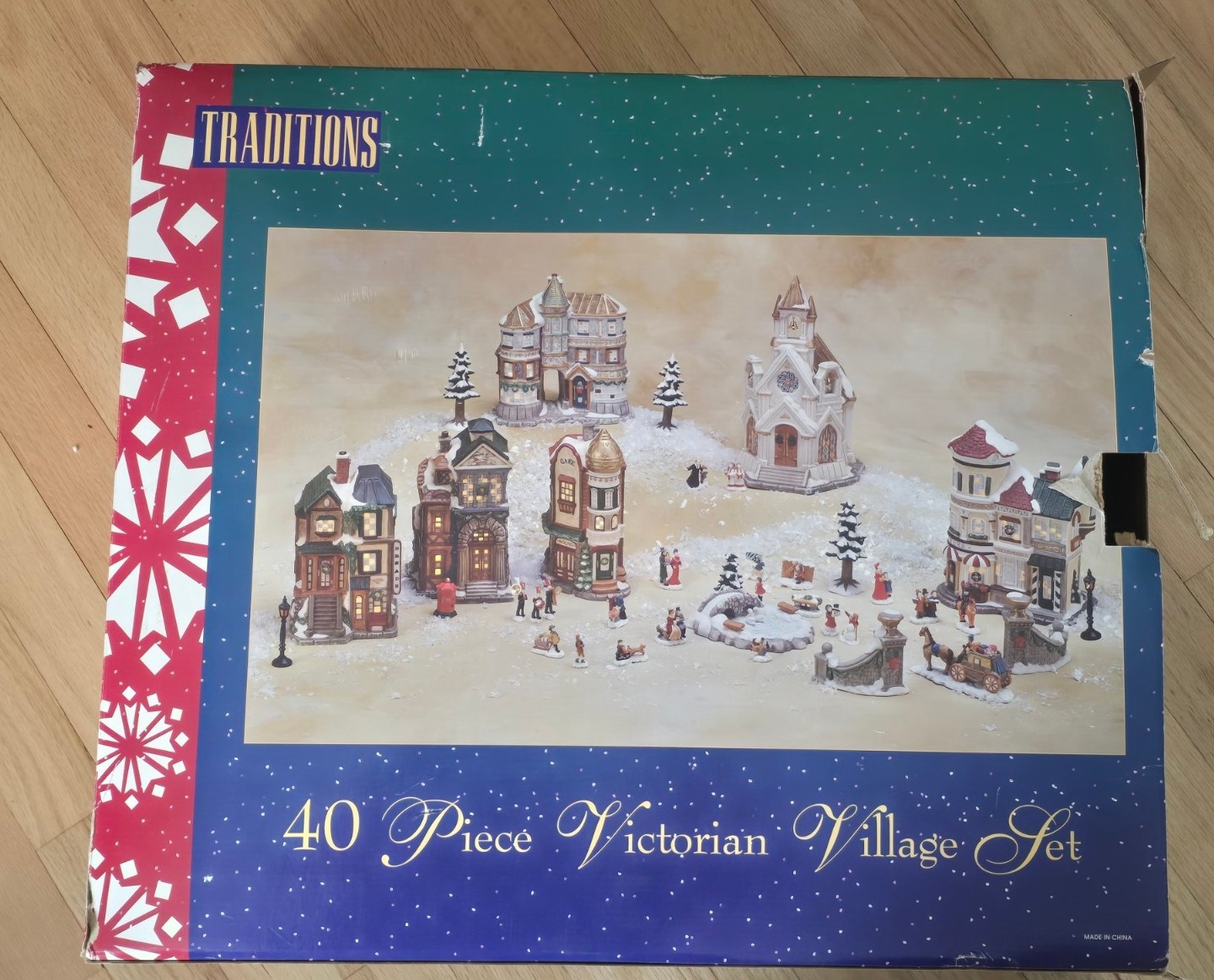 Vintage1994 TRADITIONS 40 Piece Christmas Victorian Village Set Almost Complete