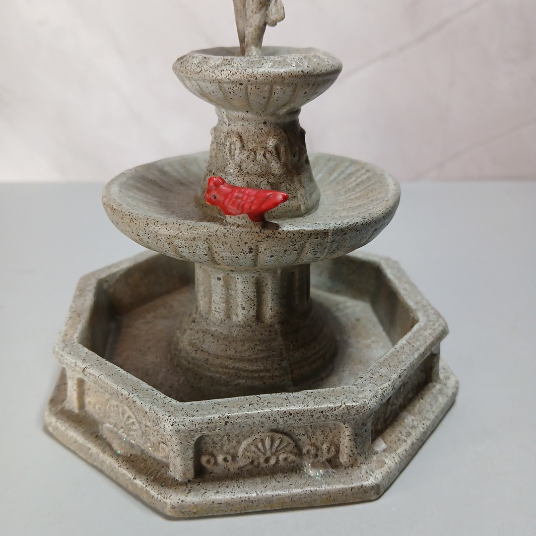 Village Bird in Birdbath Miniature Accessory Cardinal Bird And Cherub Angel