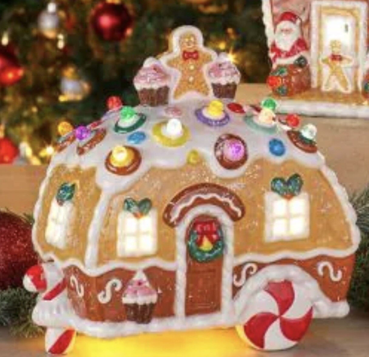 LARGE Table top gingerbread Man house Lightened Christmas Ceramic Kurt Adler