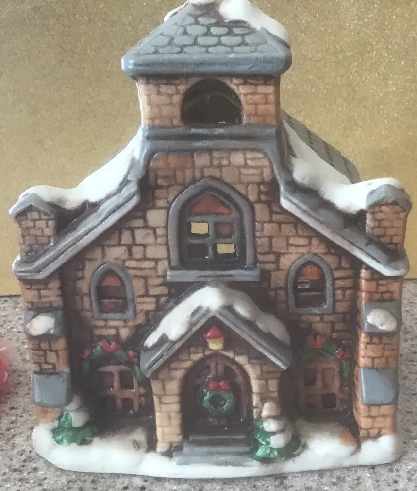 Christmas CHURCH Candle Holder Colonial Village Building 05817 Vntg Lefton 1980s
