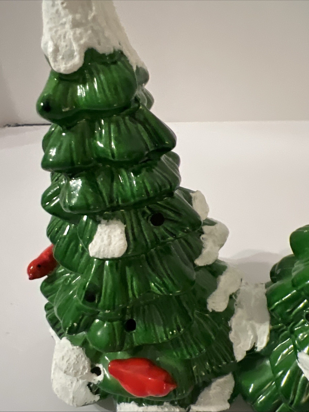 Vintage 1984 Dept 56 Light Up Double Tree Snowy Christmas With Red Cardinal