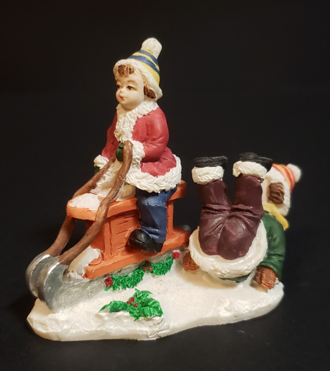 Holiday Time Santas Workbench Christmas Village Children Sledding Fall Off Sled