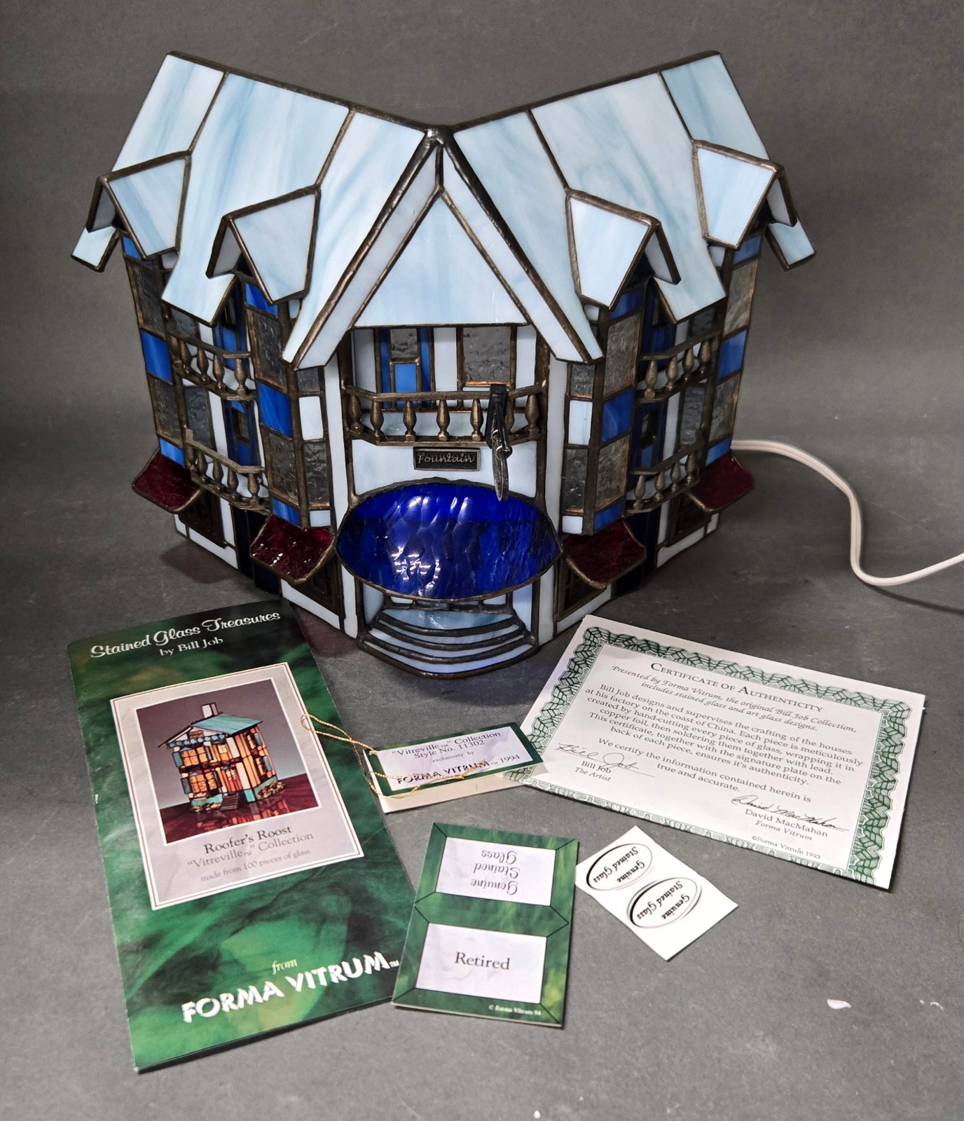 Vintage 90s Forma Vitrum Vitreville Thompsons Drug Stained Glass House Bill Job