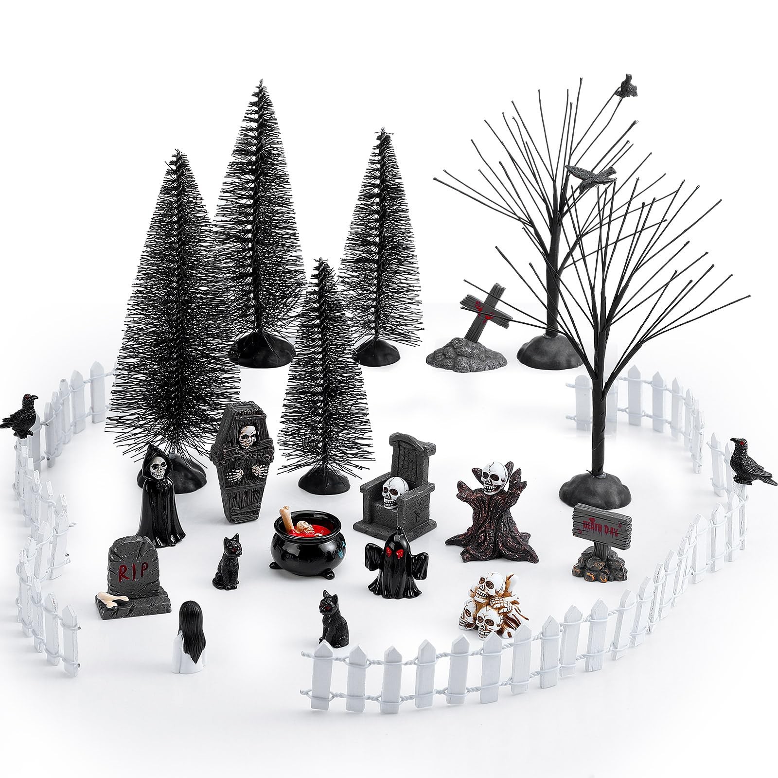Liliful 32 Pcs Halloween Village Miniature Town Accessories Set Halloween Figuri