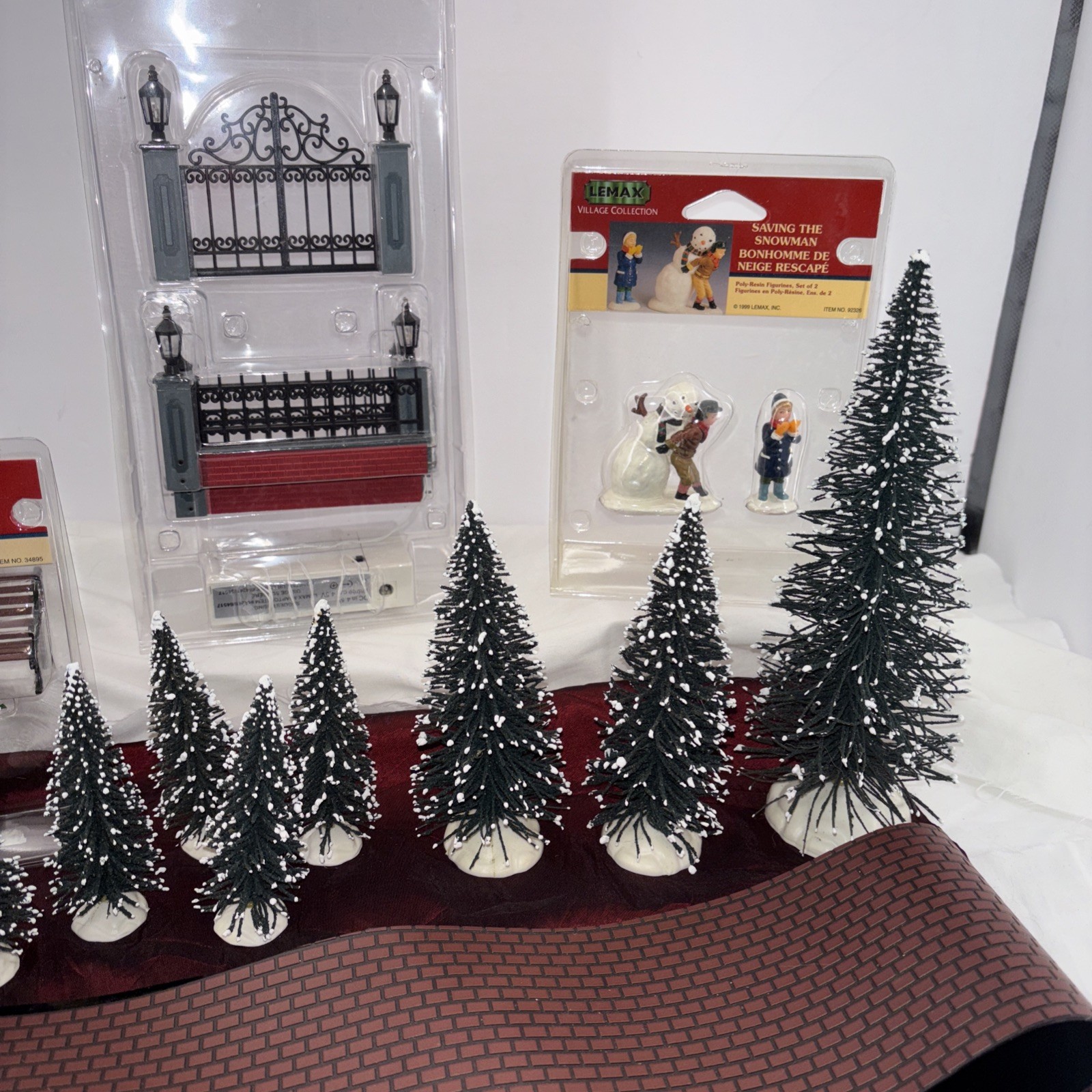 Vintage LEMAX Christmas Village Lot Of 17 Figures Accessories Trees 1993-2006
