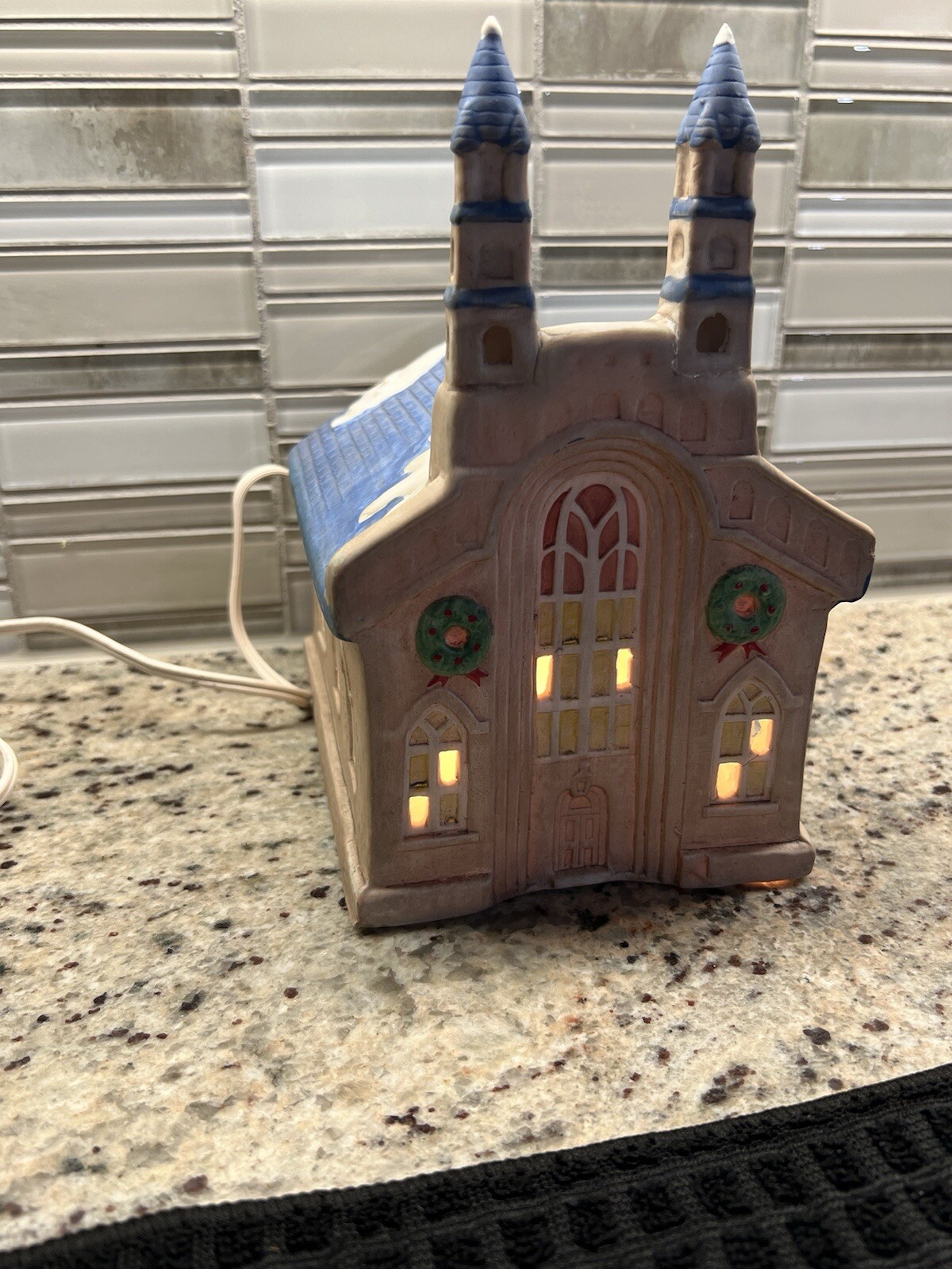 Old World Village 1990 Lighted Gothic Church, Christmas Village Houses With Cord