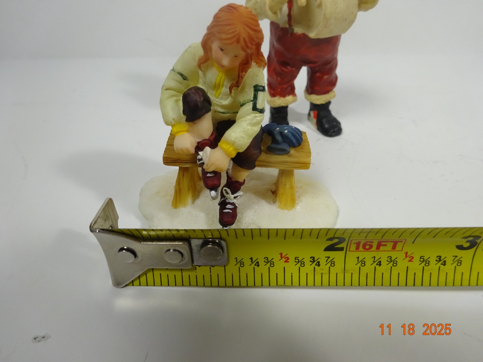 O’Well Christmas Village Resin Figure Santa and Girl Putting On Ice Skates