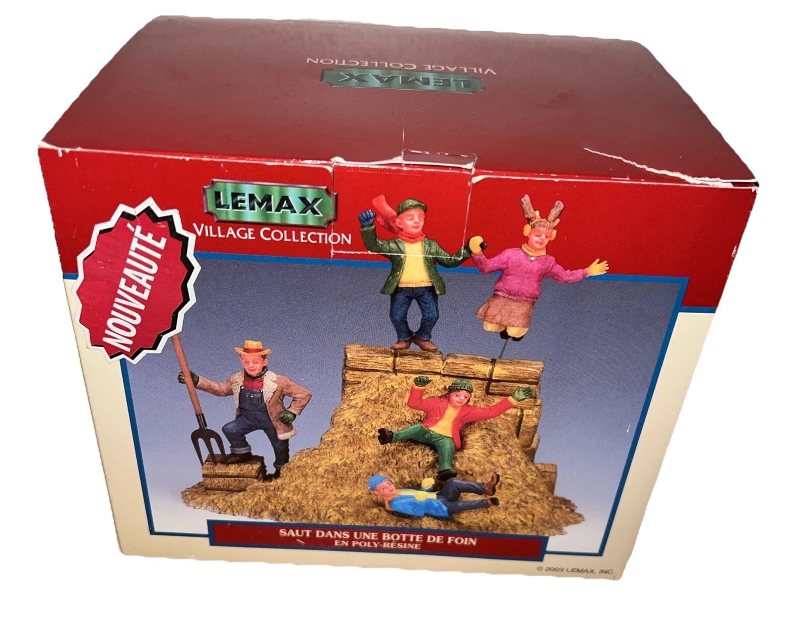 Lemax Village Collection Haystack Farmer Kids 2003 Thanksgiving Fall Decor NEW!