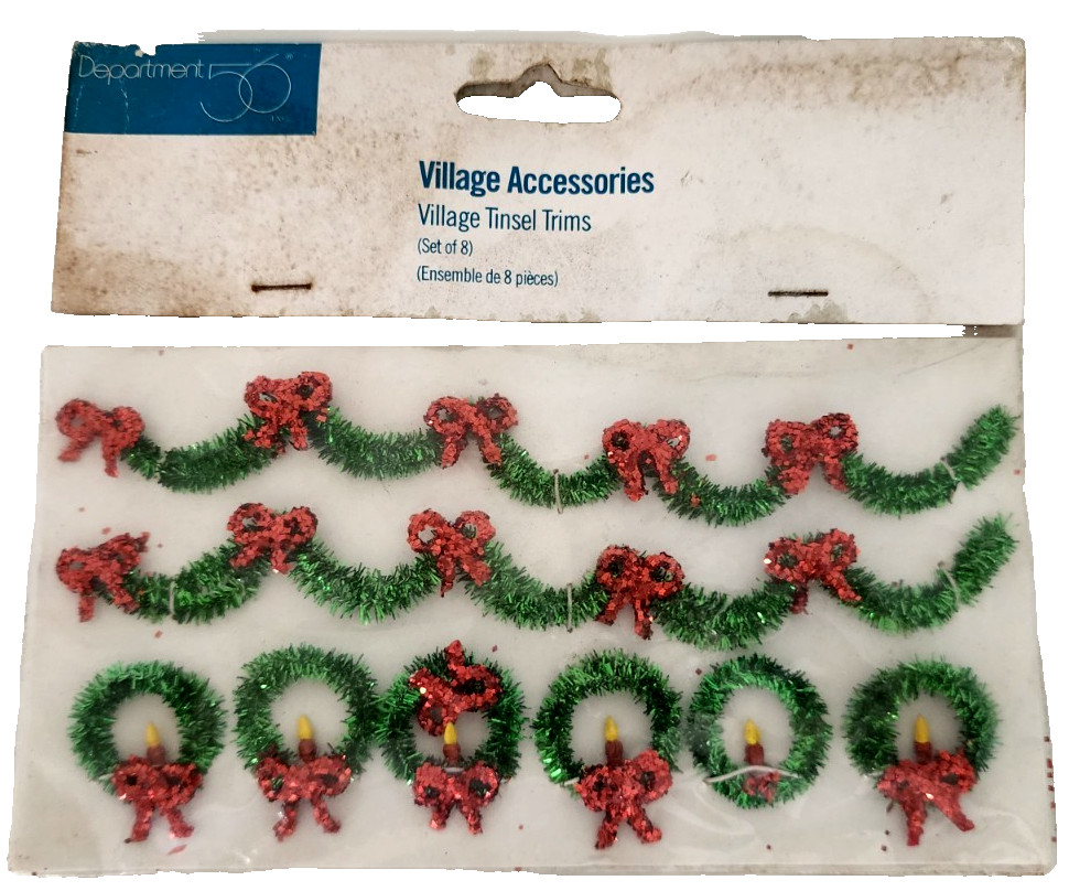 Department 56 Village Tinsel Trims Garland Wreath Set of 8 Village Accessory