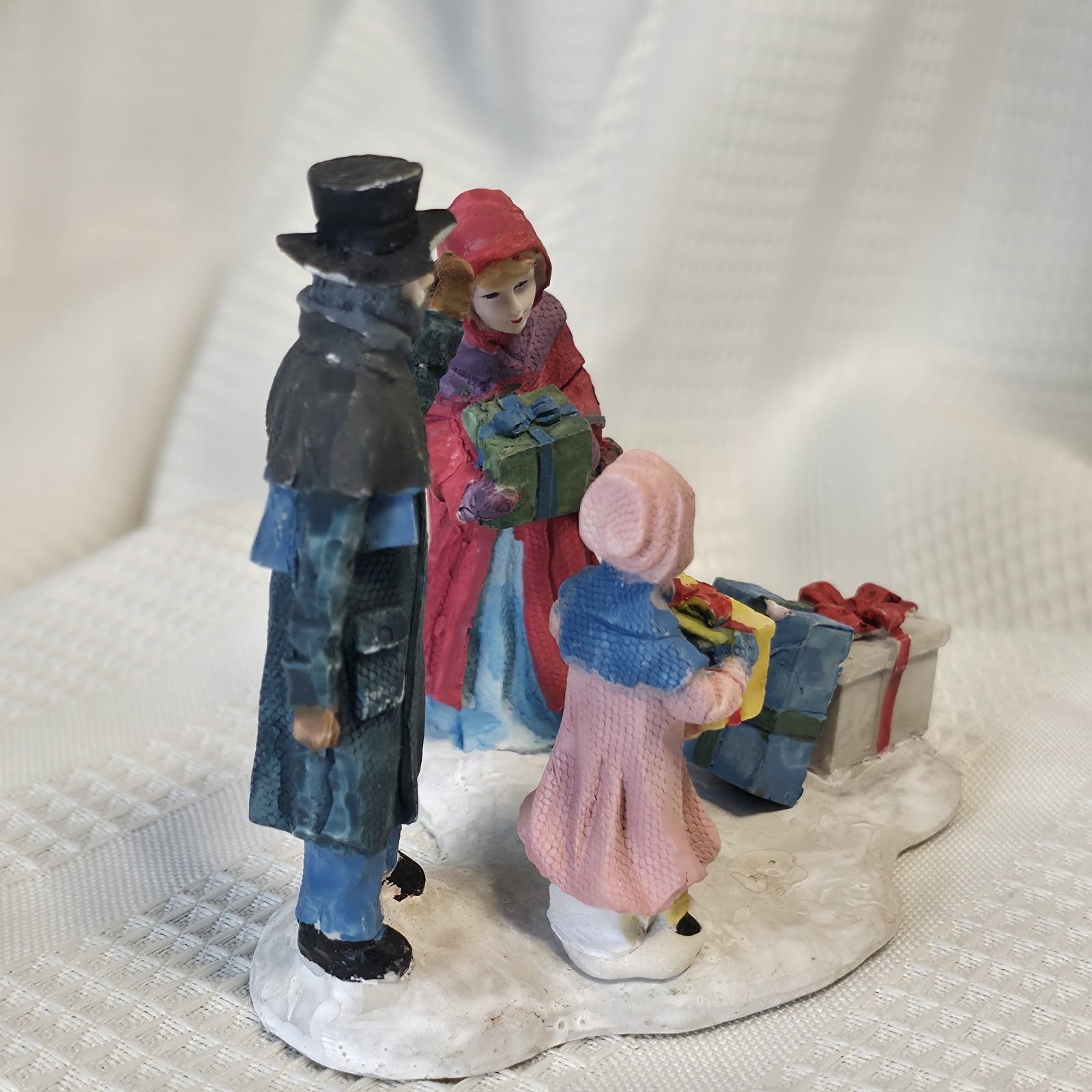 Trim A Home Christmas Village Scene Dog & Family w/ Gifts Hand Painted