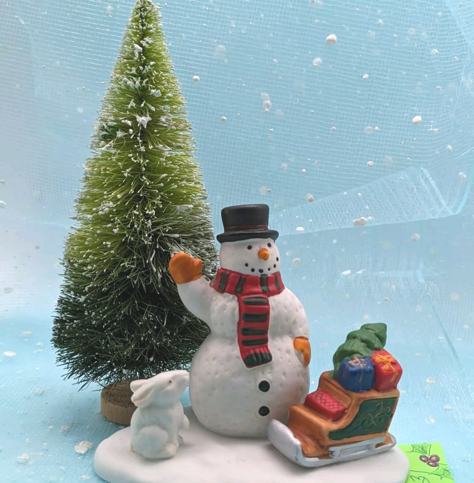 Lemax Porcelain waving Snowman Bunny Sisal Tree Christmas Village LOOSE INV31