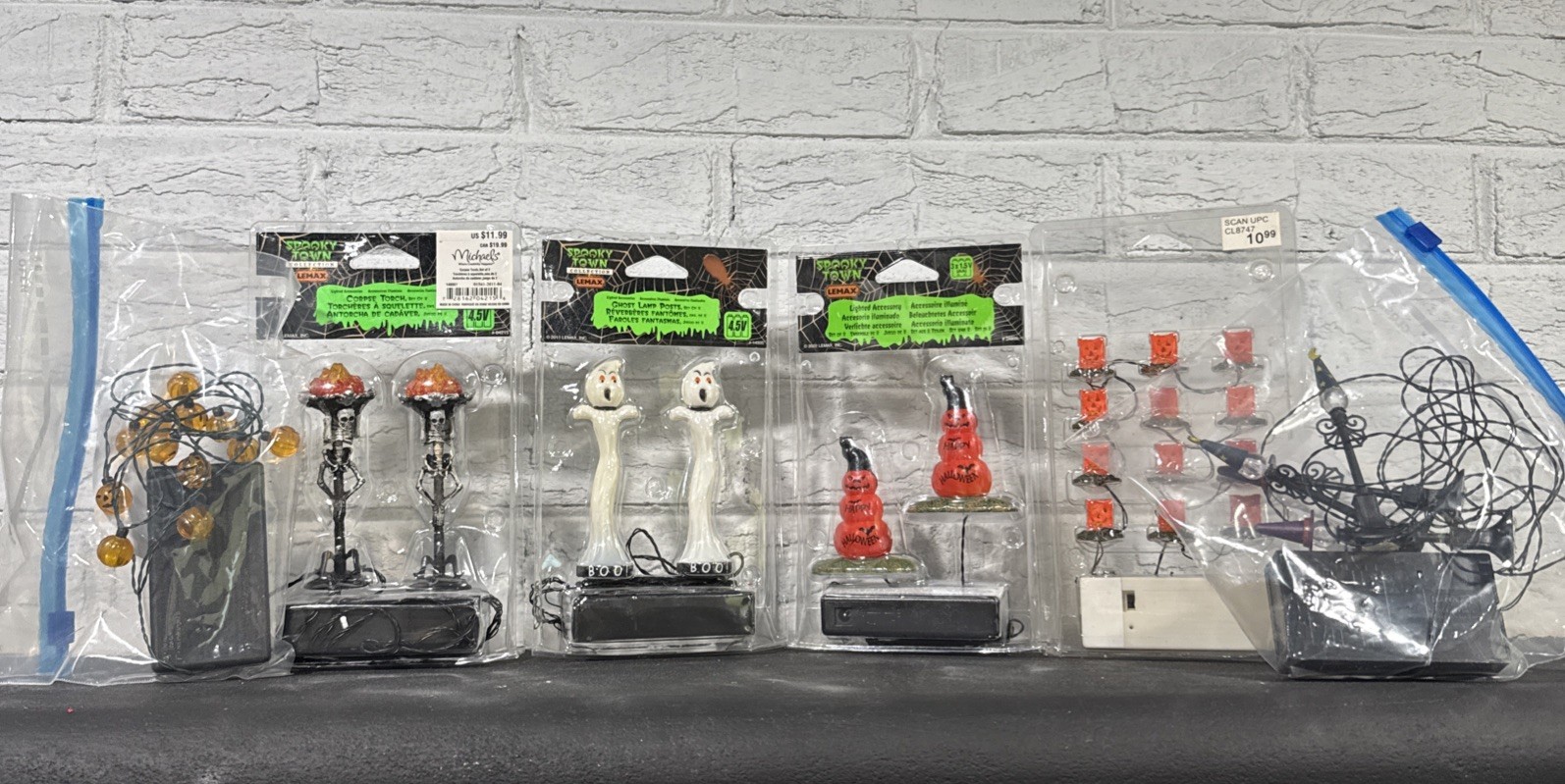 Lemax Spooky Town Halloween Lighted Accessory Figures Lot Torch Ghost Witch
