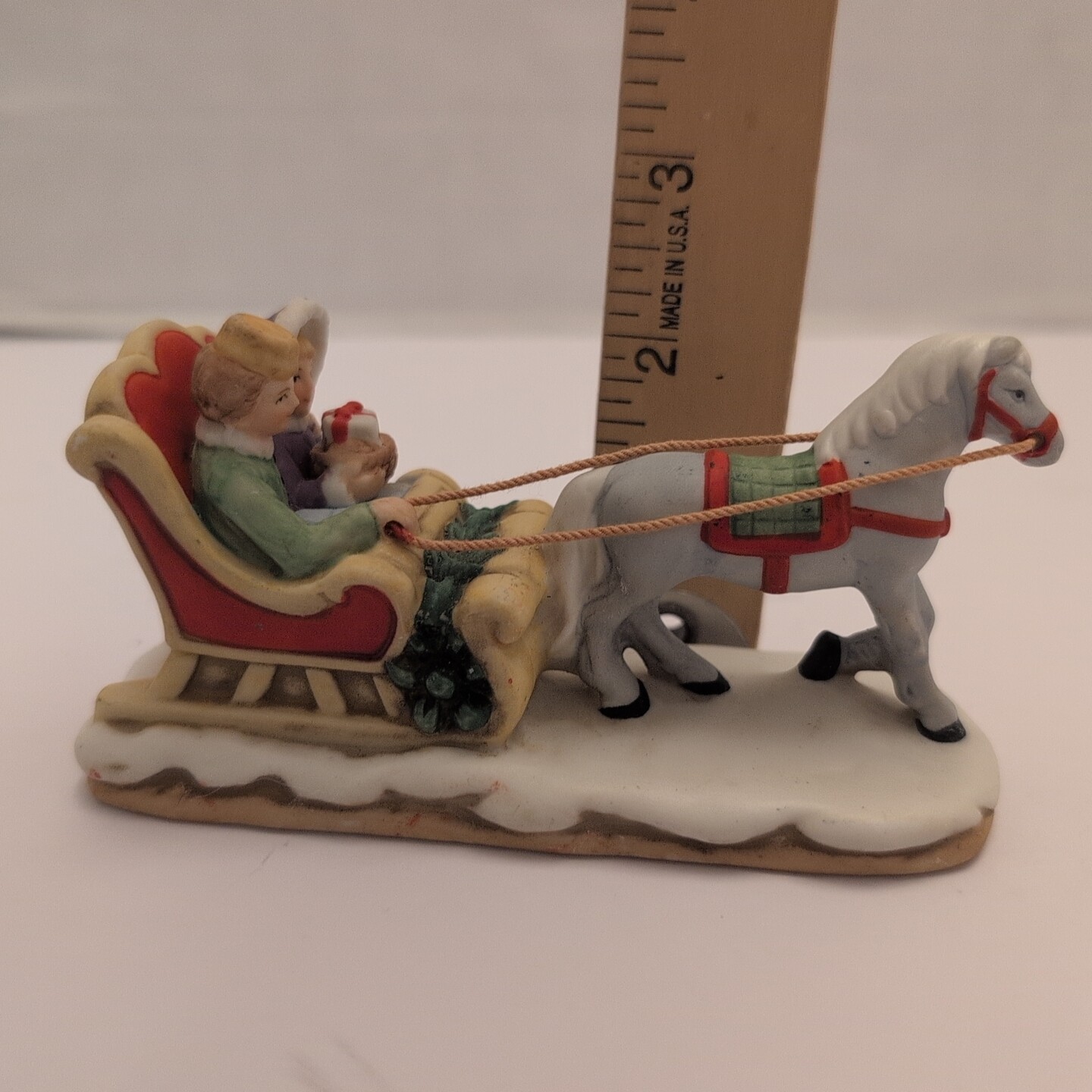 Vintage Lefton Geo Z Christmas Village Horse Drawn Sleigh Couple Figurine 06460