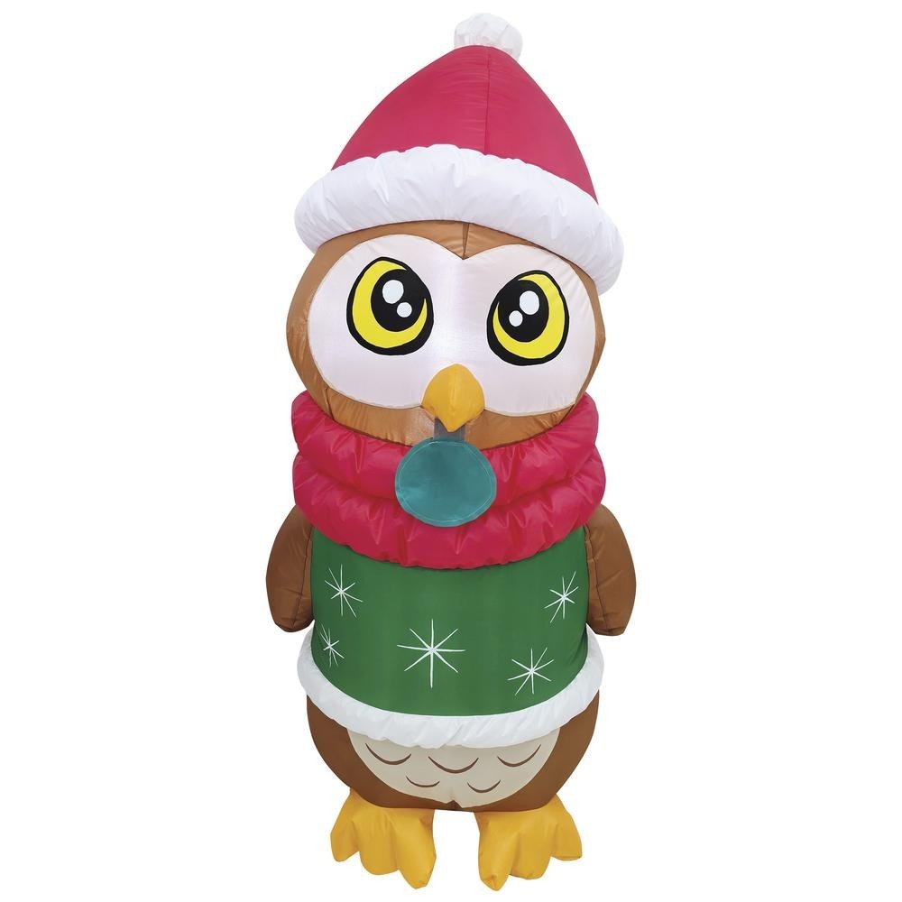 4′ Polyester Lighted LED Christmas Owl Inflatable Fun Holiday Outdoor Decor