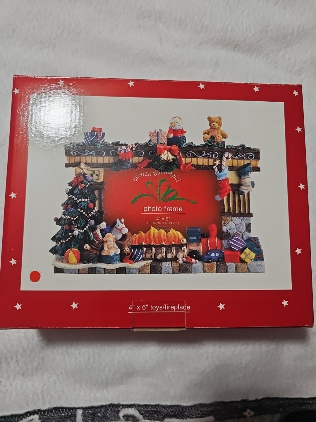 Jc Penny Vtg Unwrap The Magic Christmas Toys Fireplace Photo Frame 4×6 Nib