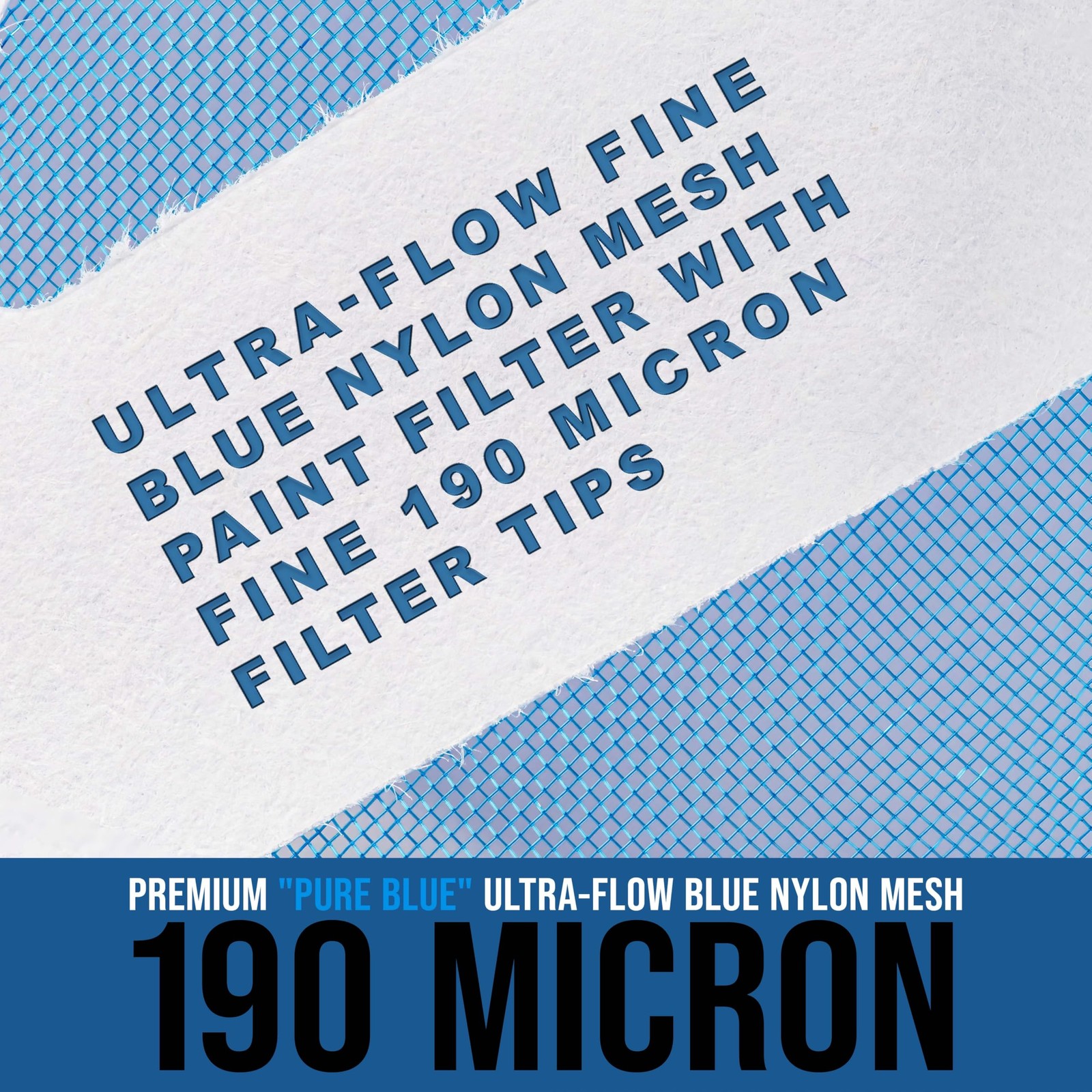 190 Micron Filter Tips UltraFine Paint Strainer 50 Pack Pure Blue Nylon Mes…