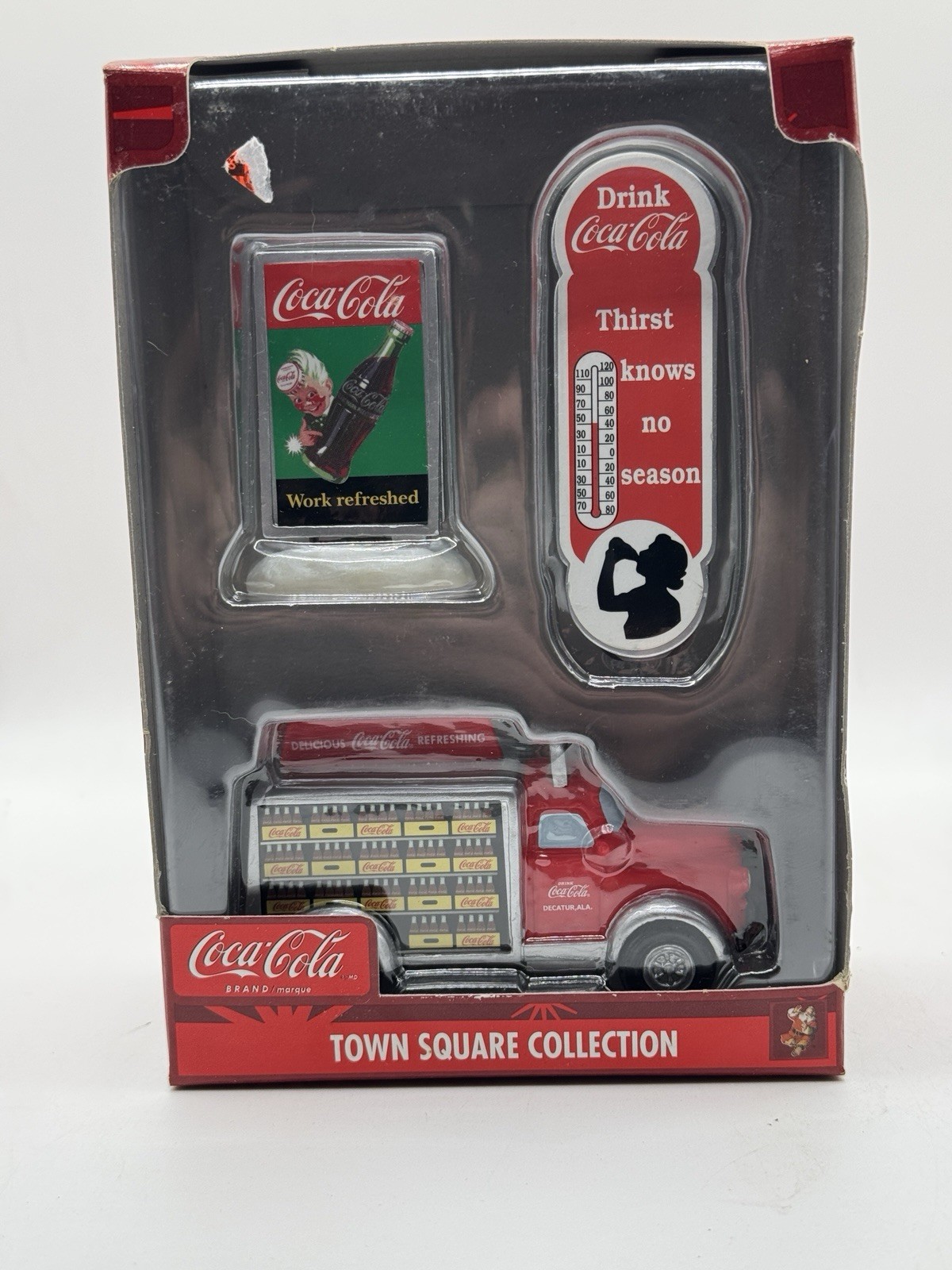 Coca-Cola Delivery Truck Signs Town Square NIB Thermometer Billboard Set