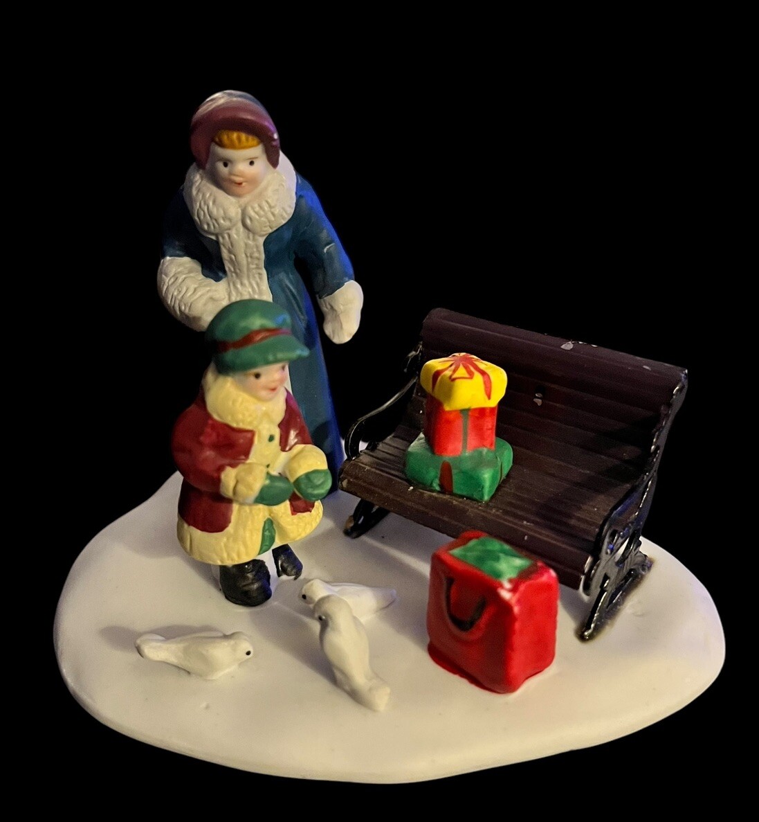 Vintage 1995 LEMAX Dickensvale Christmas Village Feeding Birds Figurine
