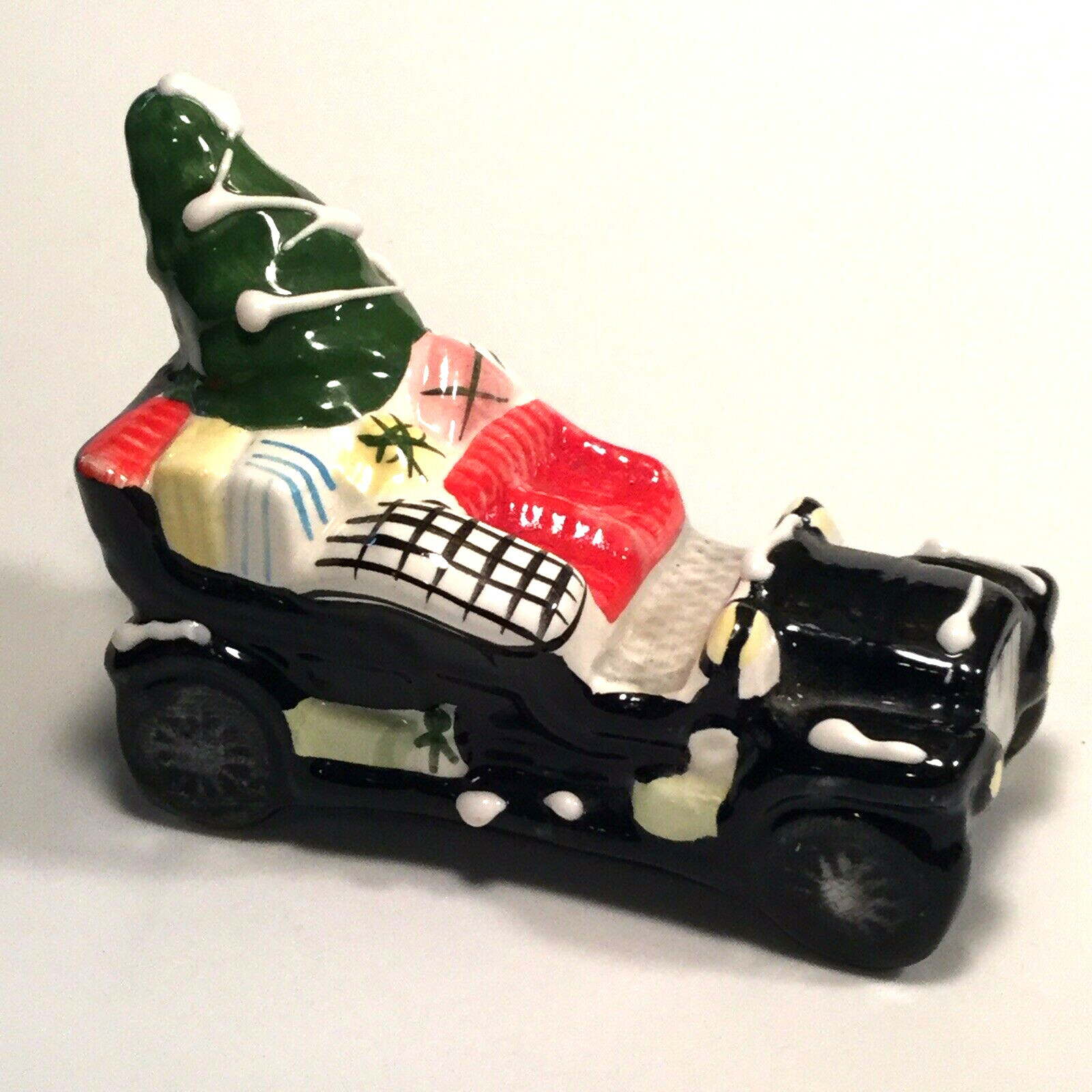 Dept 56 Snow Village Ceramic Black Car Christmas Tree Presents Retired No Box