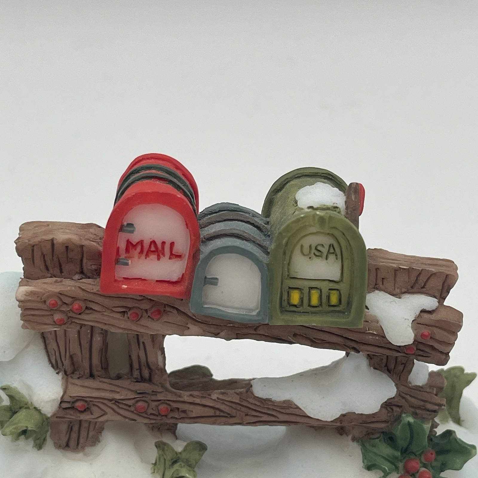 O’Well Owell Christmas Village Fence With Mailboxes Snow Ice Bush Landscape