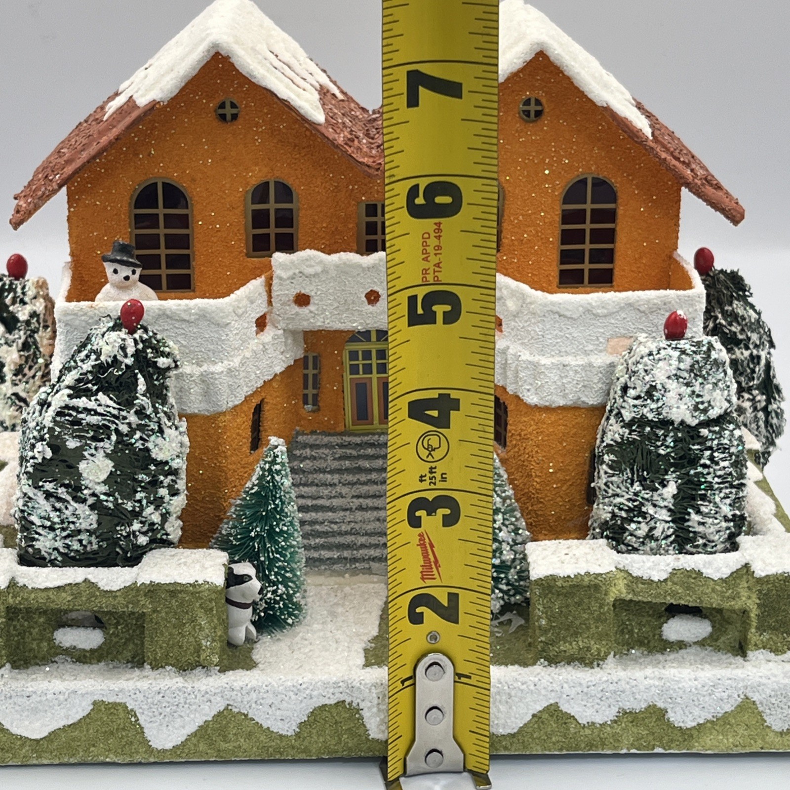 Christopher Radko Shiny Brite Orange Mansion Putz House Snowman Dog Balconies