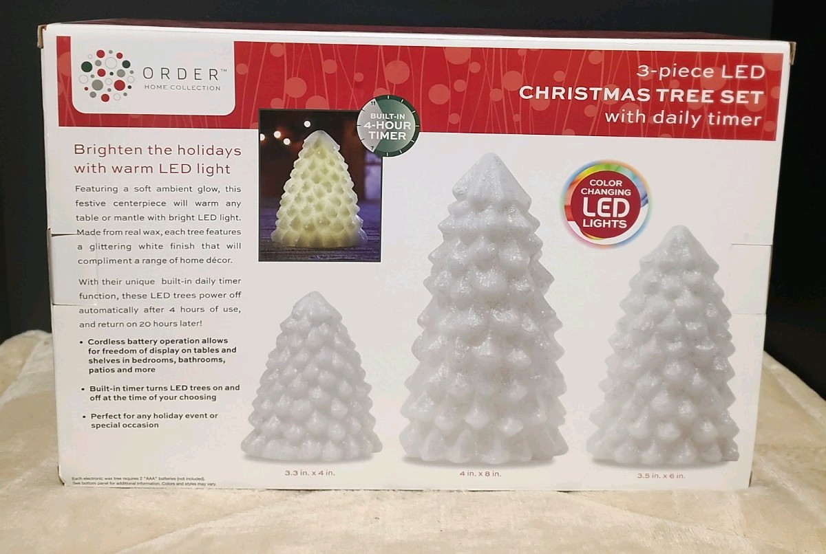 ORDER Home Collection 3-Piece LED Christmas Tree Set w/Daily Timer NEW
