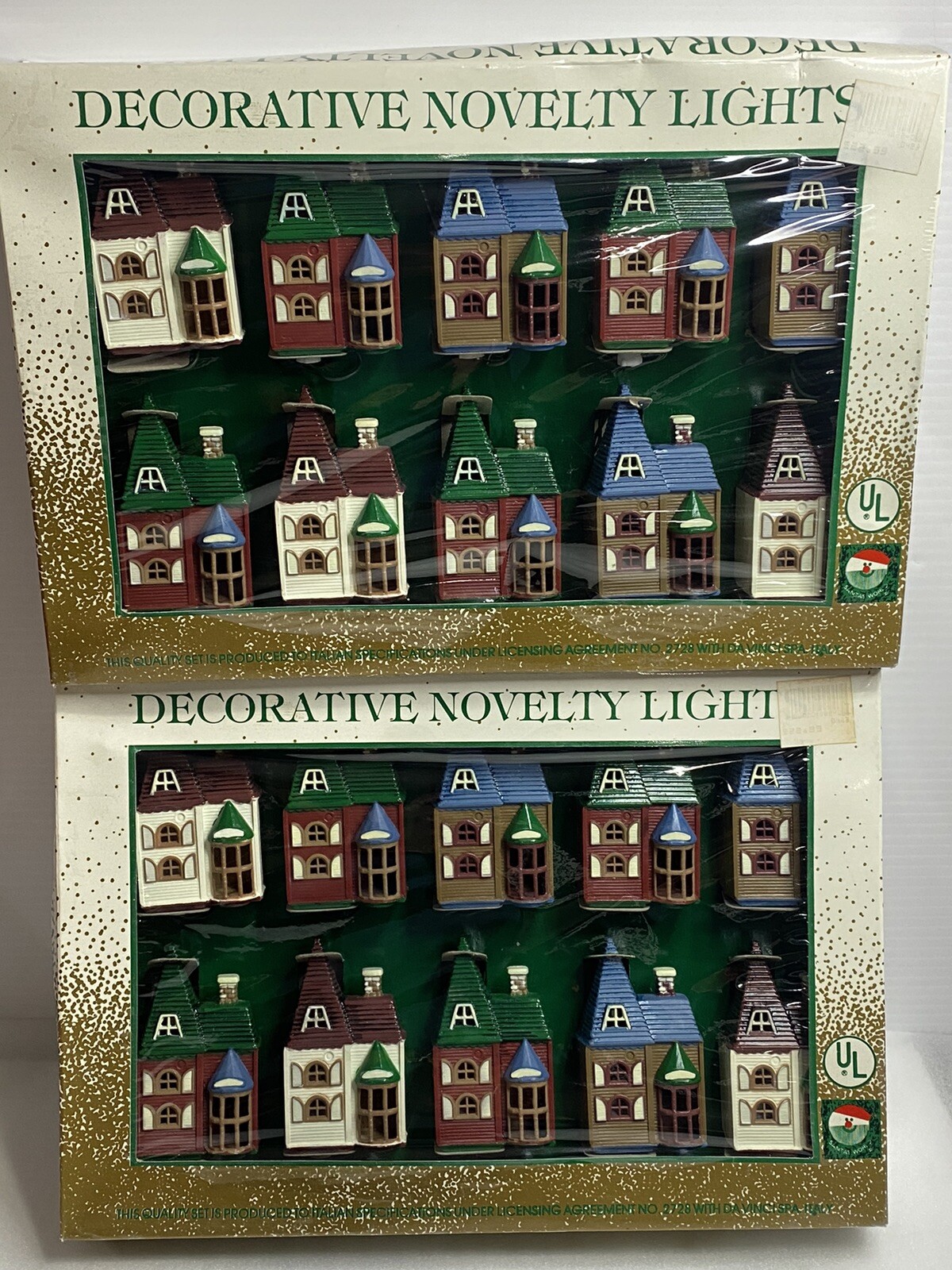 Vintage Victorian Houses Cottages String Lights Christmas Village Hard Plastic