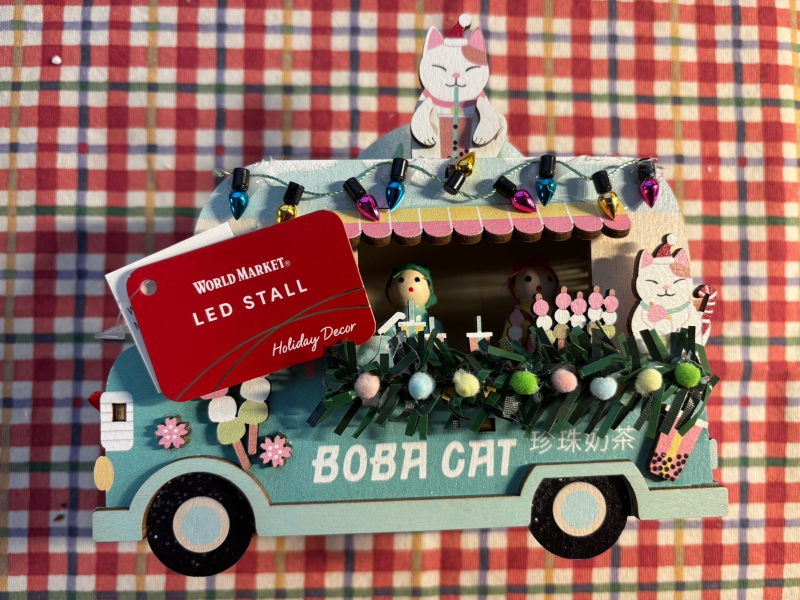 World Market 2025 Laser Cut Wood LED Stall Boba Cat Food Truck New With Tags