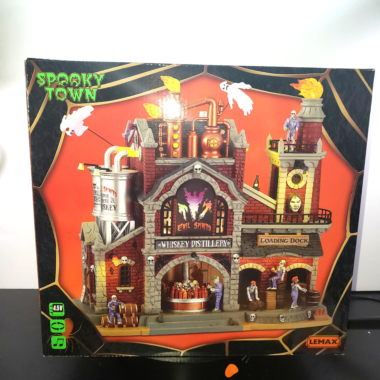 Lemax Spooky Town EVIL SPIRITS WHISKEY DISTILLERY Halloween Zombie 15723 VIDEO