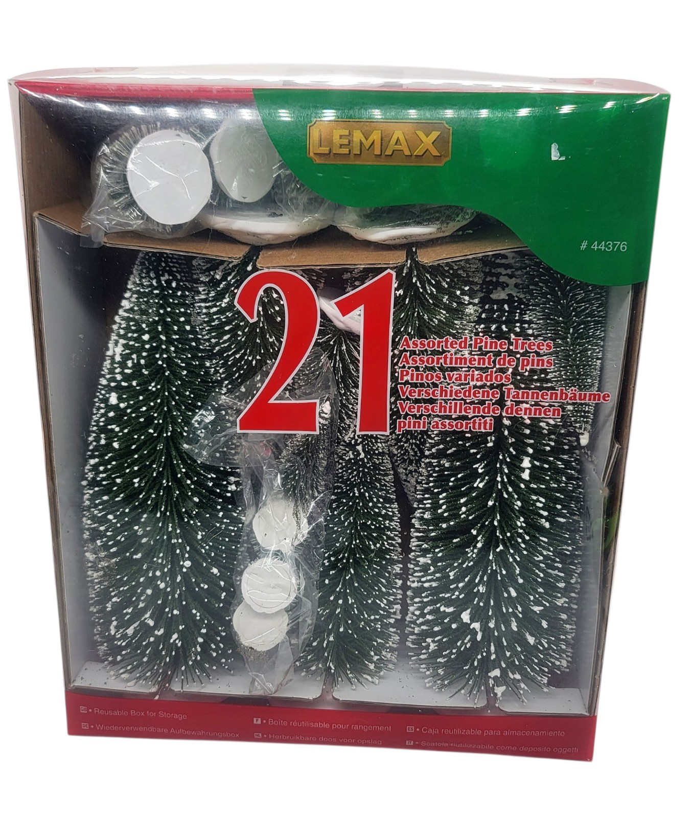 LEMAX 21 Piece Holiday Village Snowy Pine Trees Assorted Sizes with Storage Box