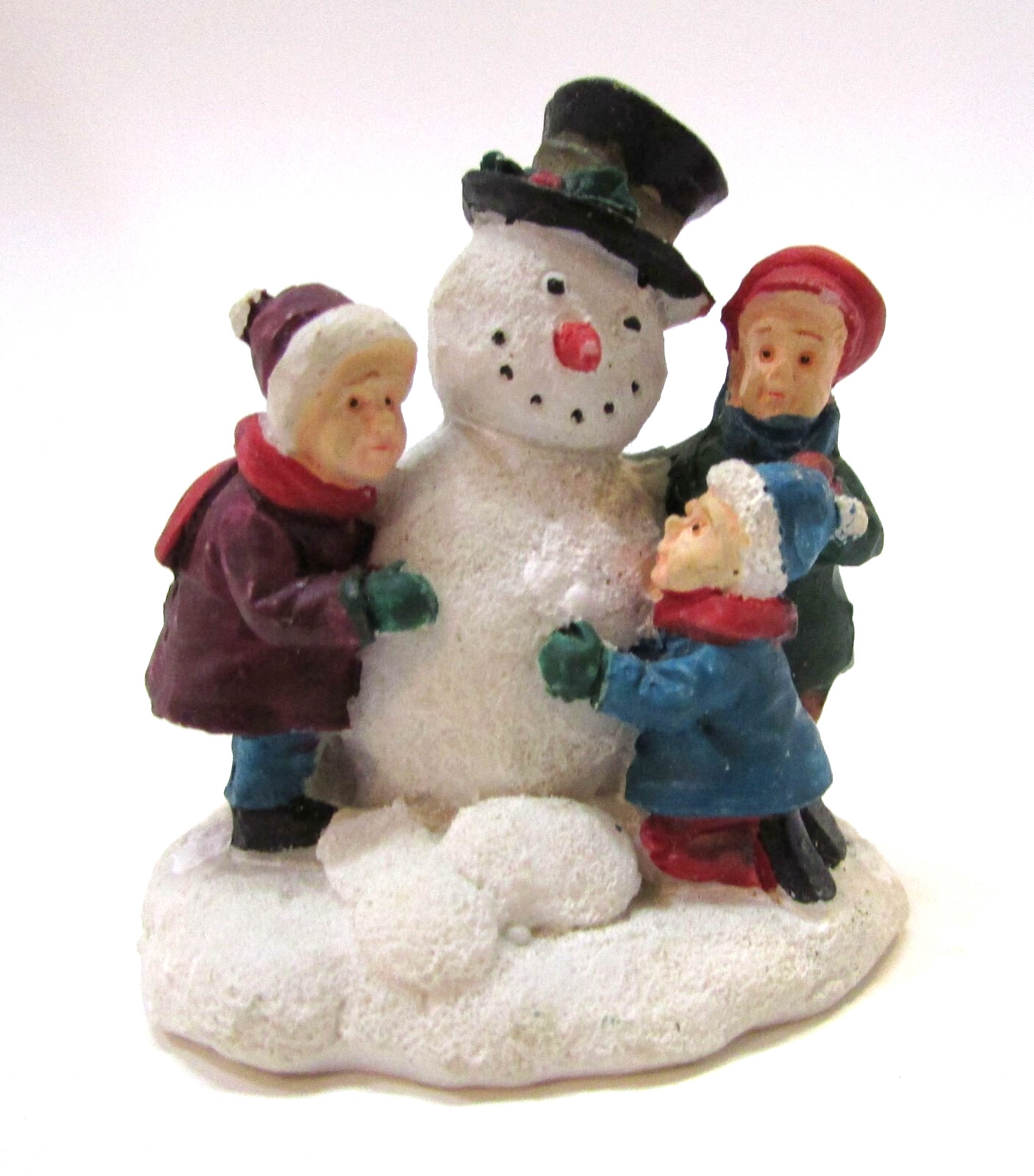 Kids w Snowman Small 2″ Porcelain Holiday Christmas Village Figurine