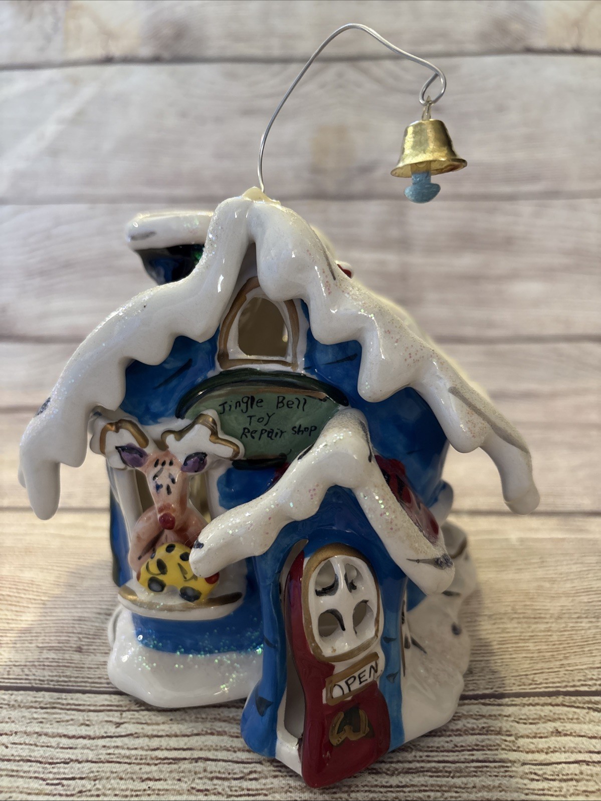 2009 Blue Sky Goldminc Jingle Bell Toy Repair Shop Tea Light Candle Holder 6x5x5