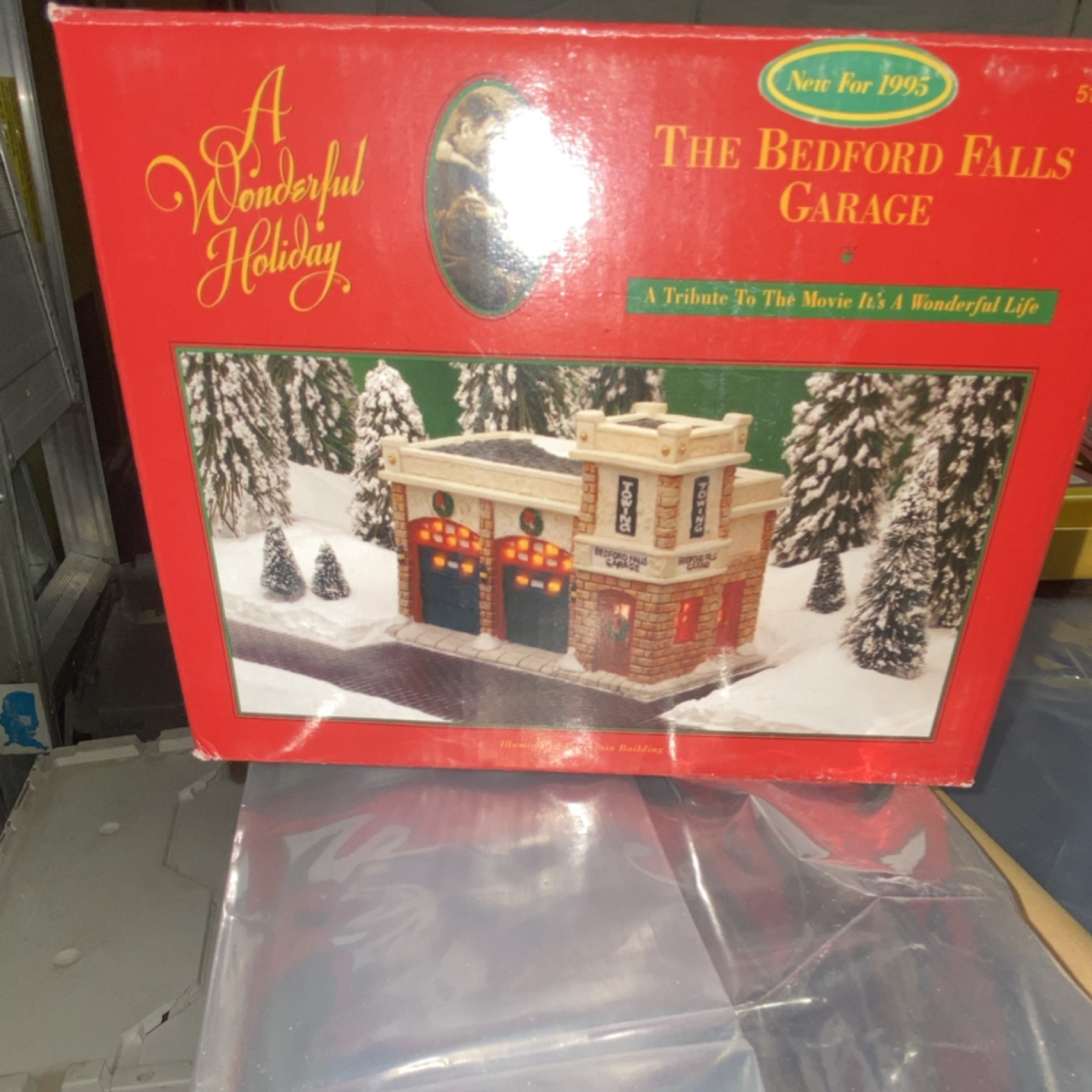 A Wonderful Holiday Bedford Falls Garage Porcelain Christmas Village with cord