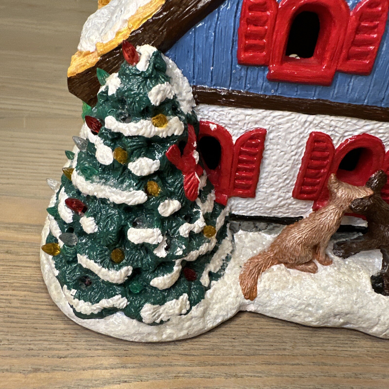 Vtg Christmas House “Up on the House Top” Santa Reindeer Snowman Plastercraft